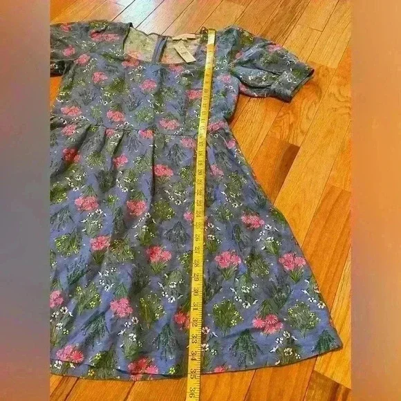 LOFT Blue Floral Babydoll Mini Dress Puff Sleeve Women’s Size 8 Linen Blend NWT - Picture 9 of 12